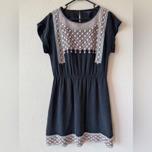 Madewell Black Dress with Brown and White Embroidery